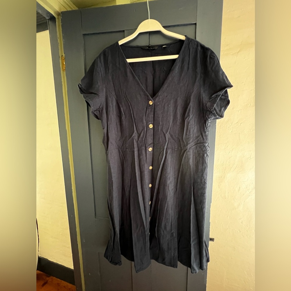 Vero Moda Navy Linen Button Down Dress